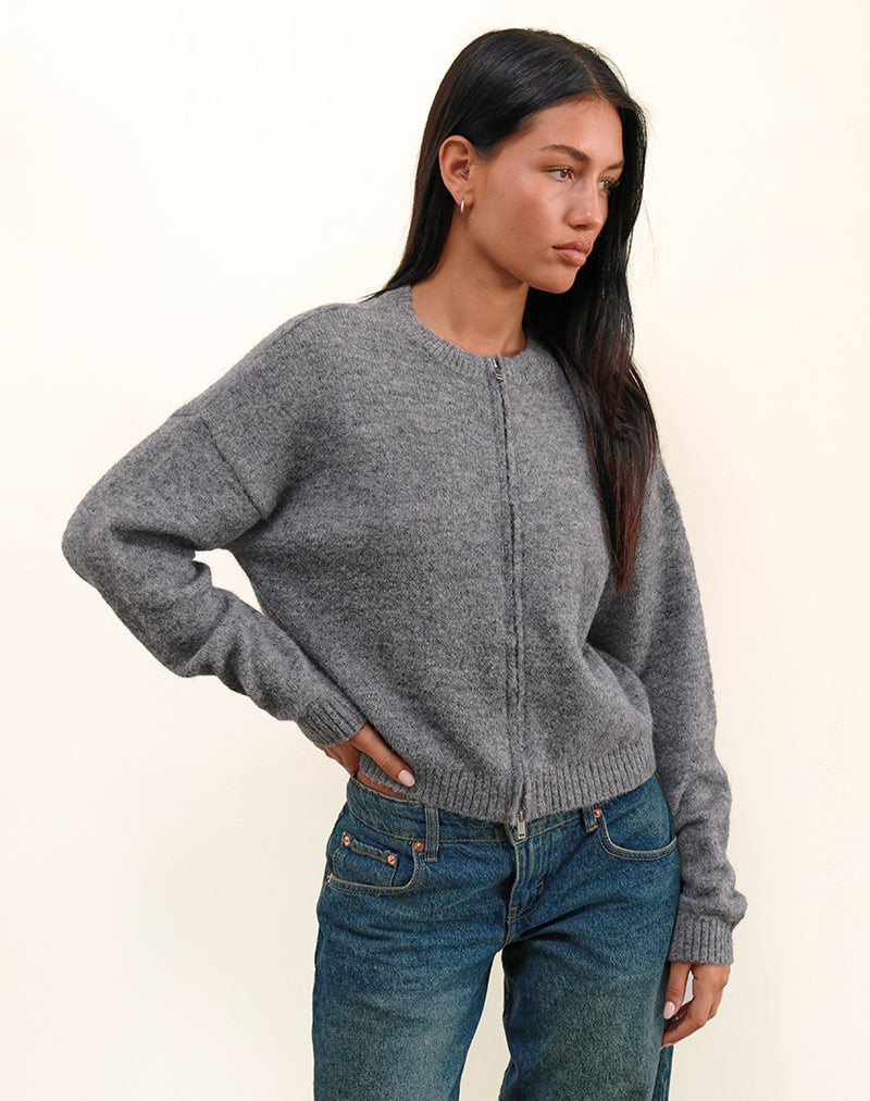 Image de Maira Zip Through Jacket in Knit Grey