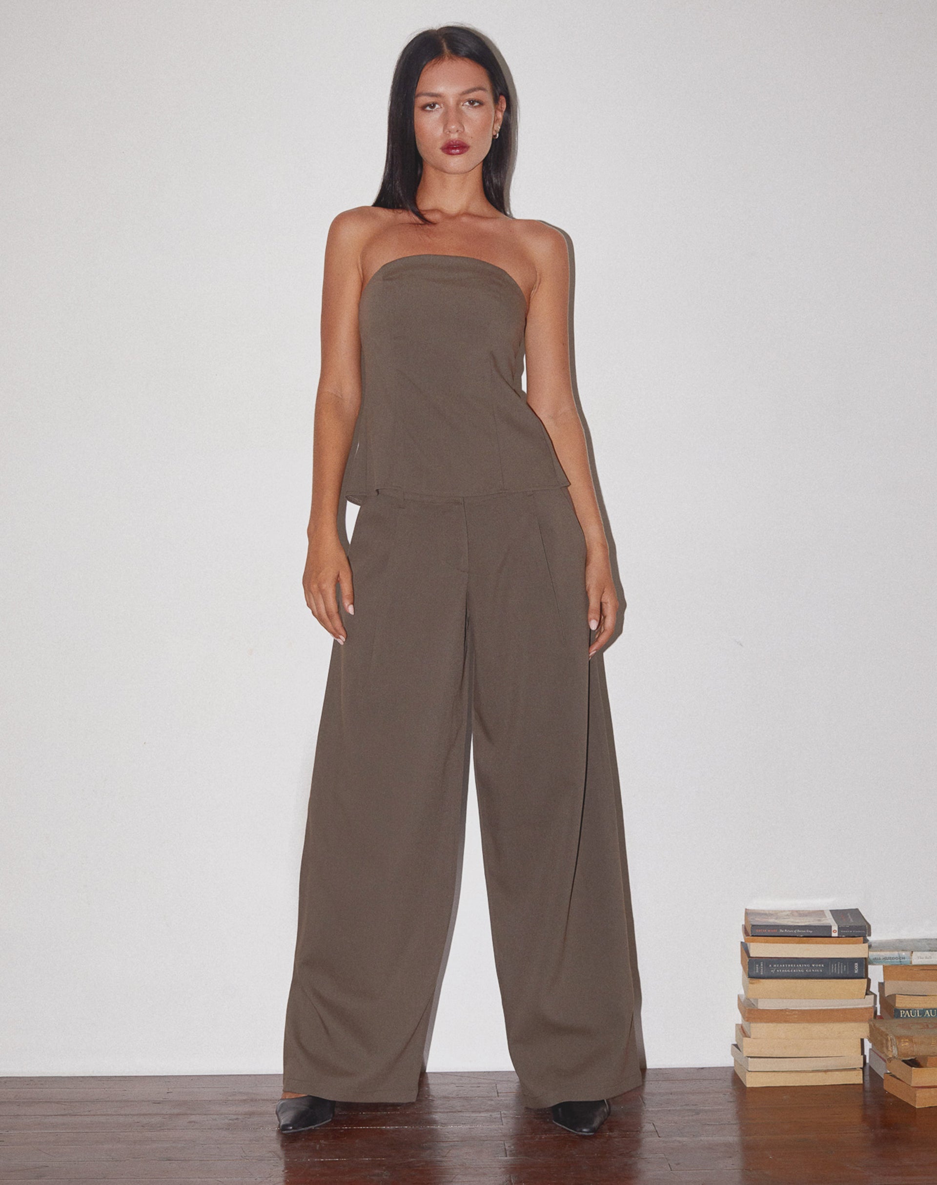 Image de Mairi Longline Bandeau Top in Taupe Tailoring