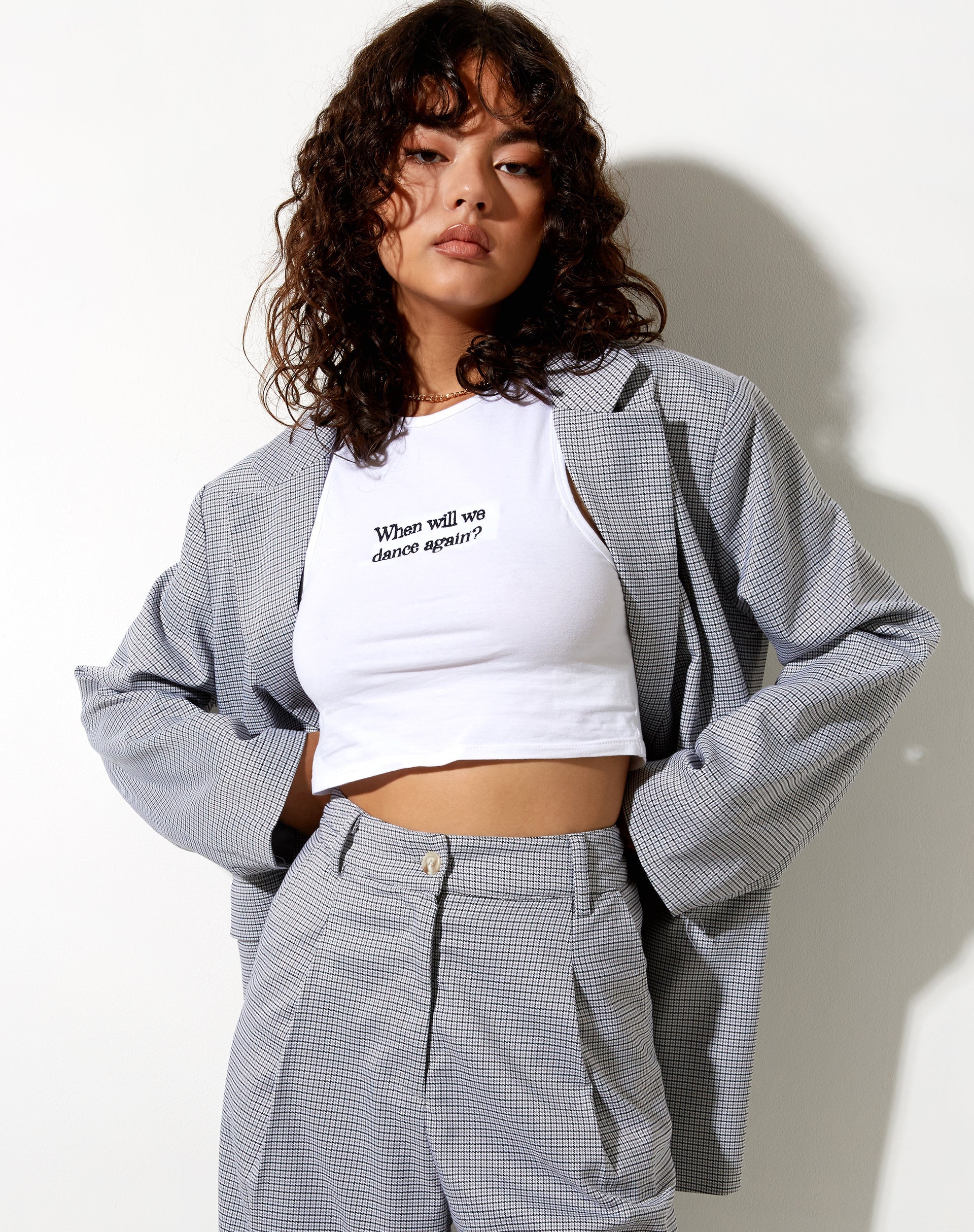 Image de Maiwa Blazer à petits carreaux Noir Gris