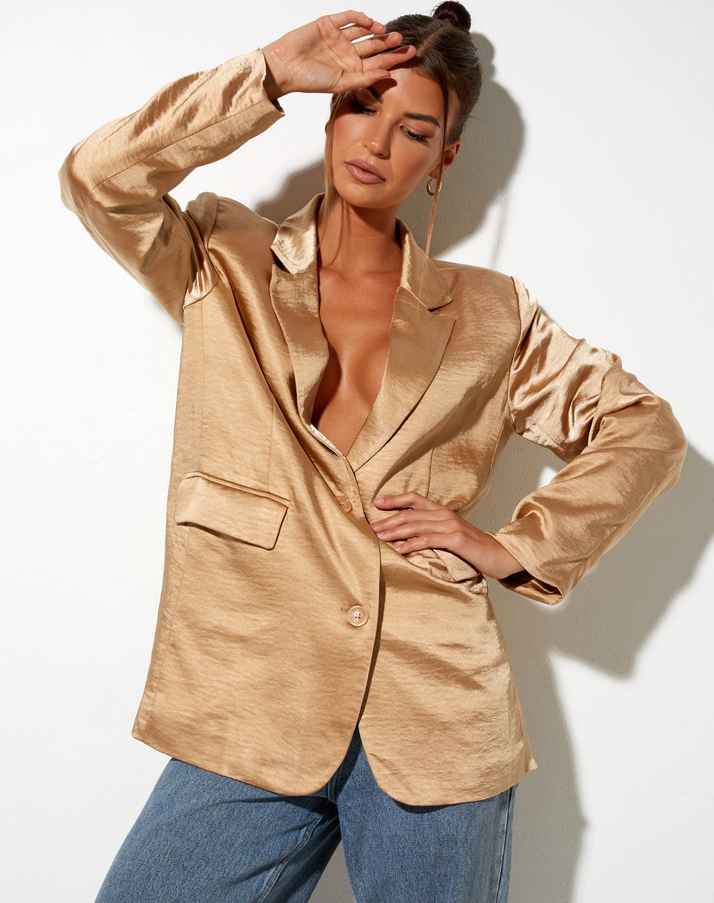 Blazer Maiwa en satin sable doré