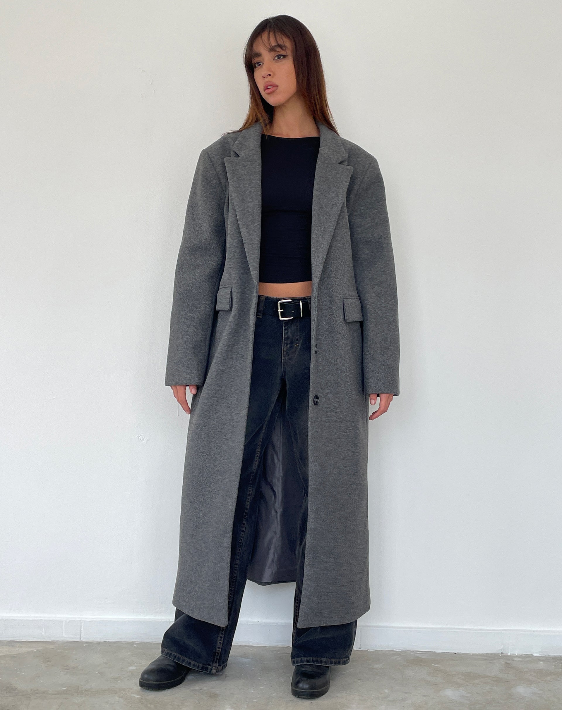 Image de Malati Longline Wool Coat in Charcoal