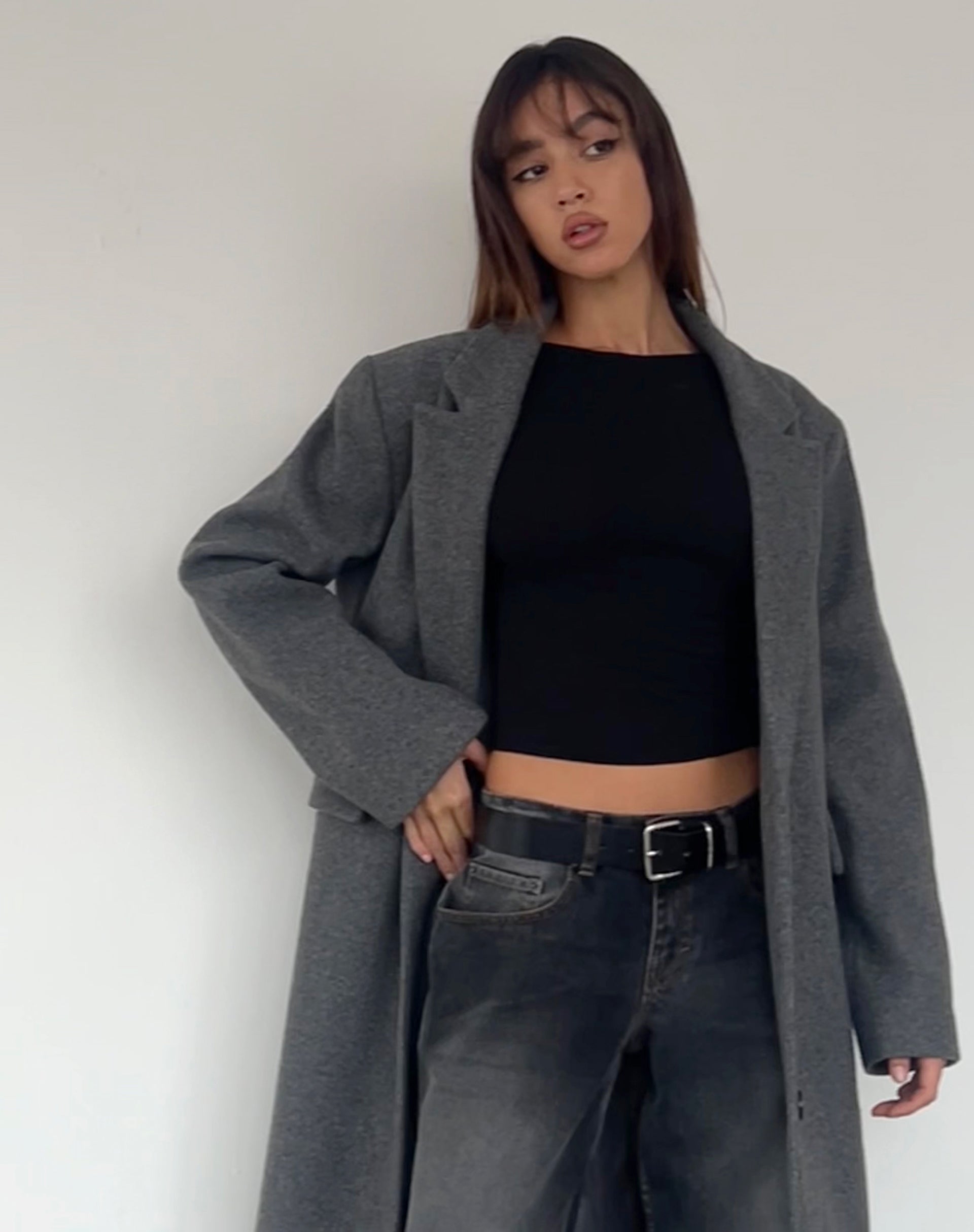 Image de Malati Longline Wool Coat in Charcoal