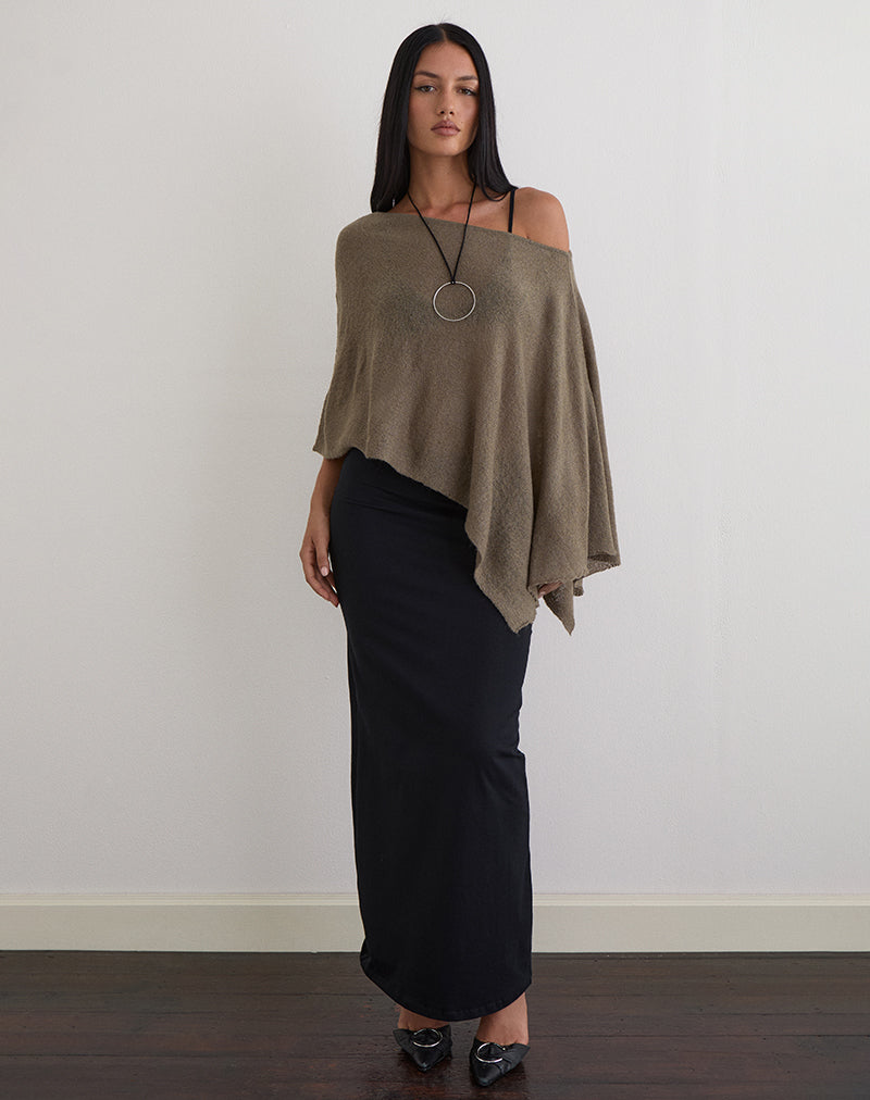 Poncho Maliha en maille transparente taupe