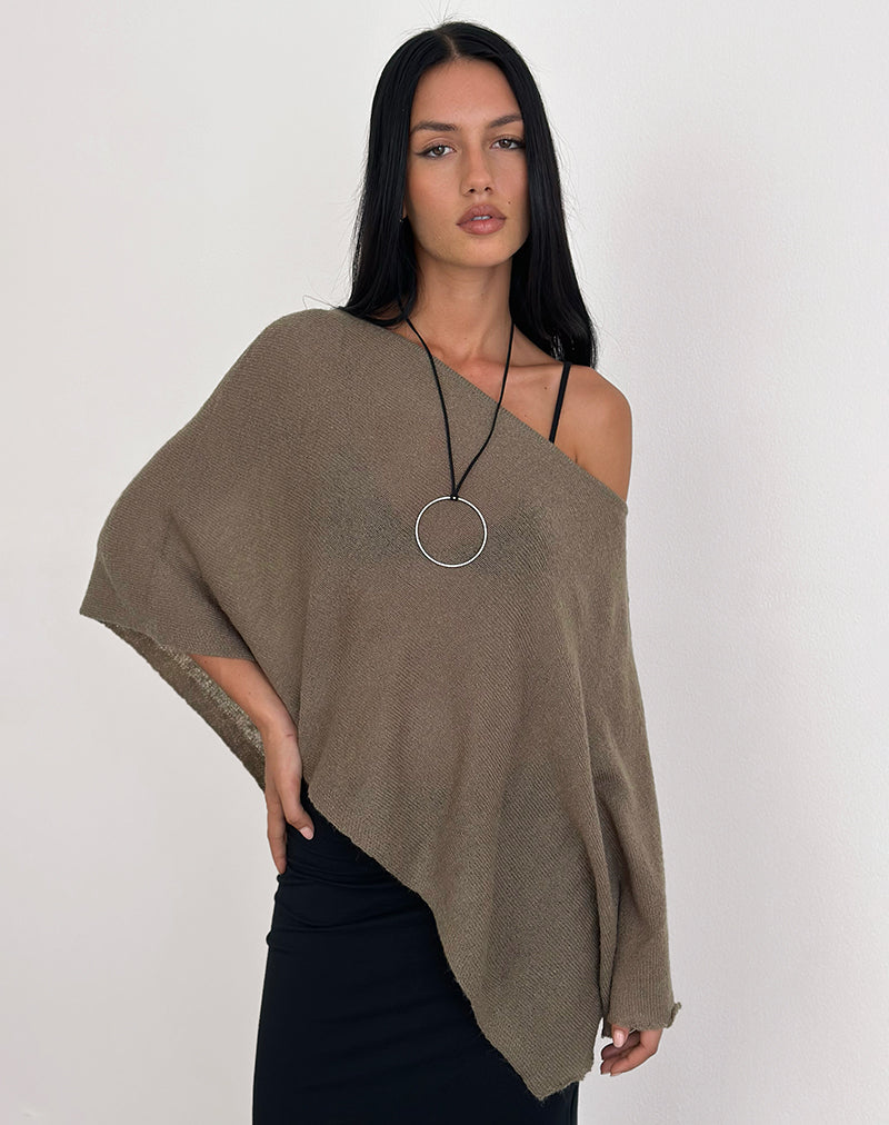 Poncho Maliha en maille transparente taupe