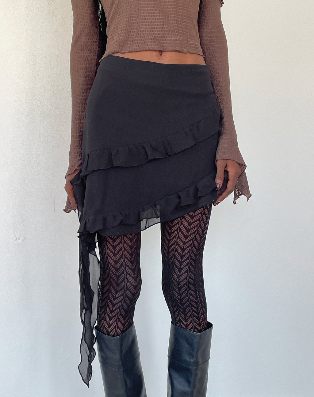 Minijupe à volants Malinna, mousseline noire