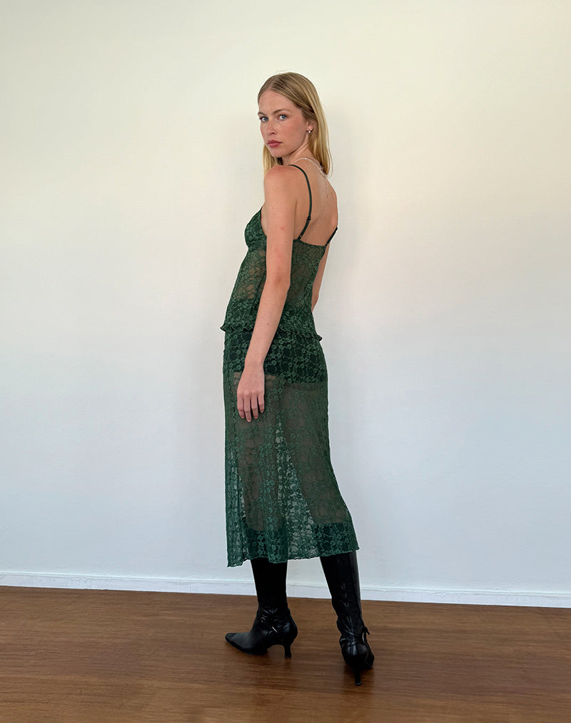 Image de Diri Unlined Midi Skirt in Sage Canina Rose Lace