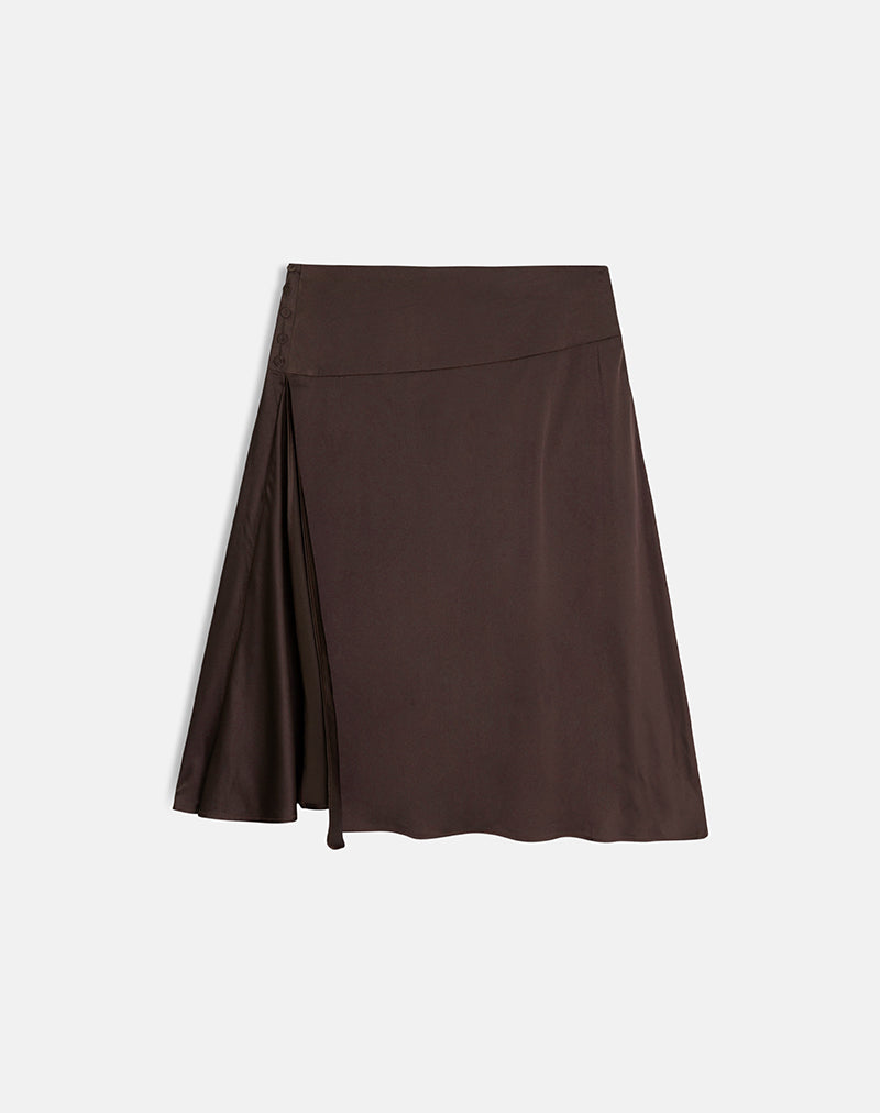 Image de la jupe midi Manyala en satin marron foncé