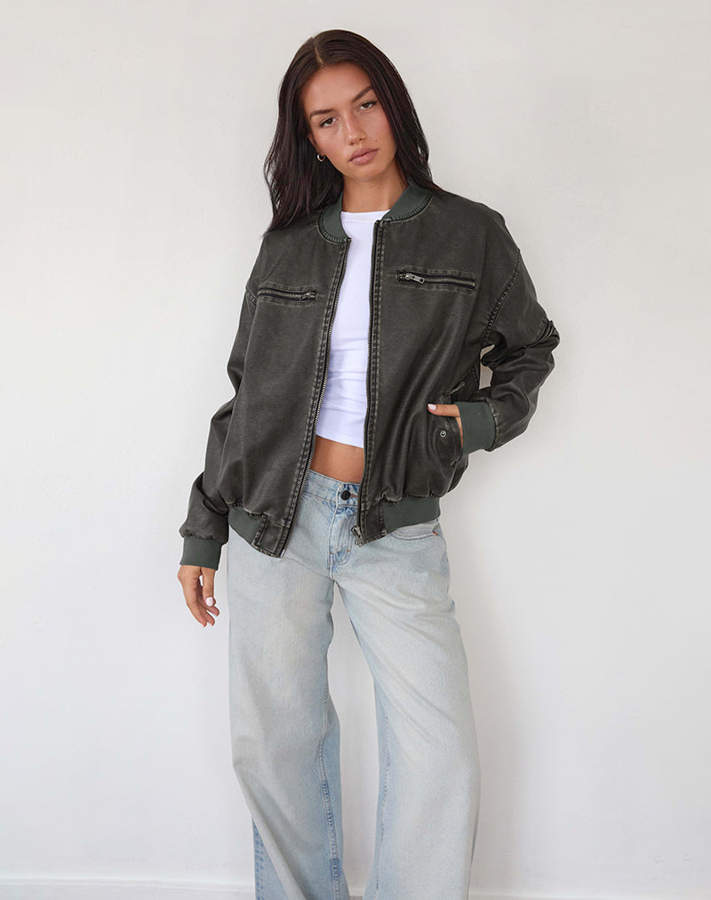 Blouson bombardier Marco Distressed en PU Charcoal