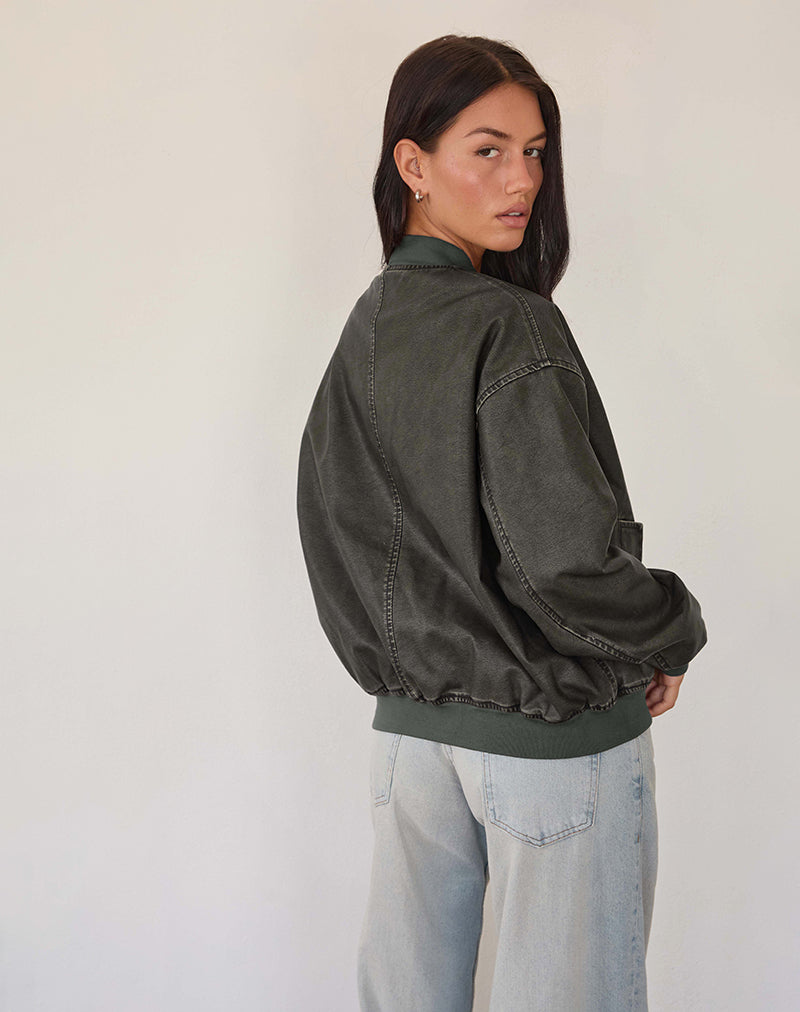 Image de Marco Distressed Bomber Jacket en PU Charcoal