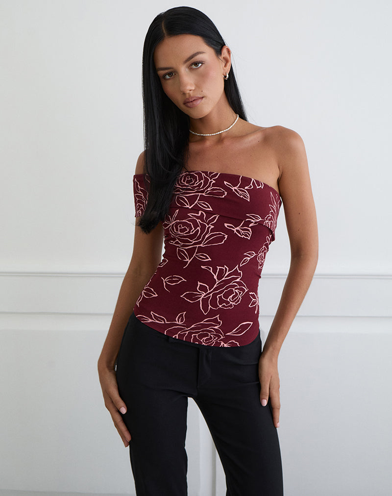 Image du haut asymétrique Marga dans la couleur Outline Rose Maroon