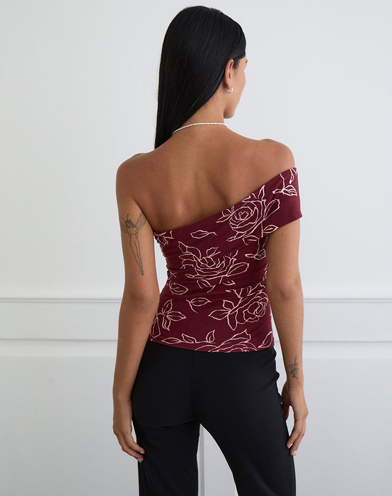 Image du haut asymétrique Marga dans la couleur Outline Rose Maroon