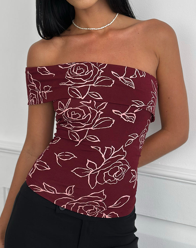 Haut asymétrique Marga, couleur rose marron foncé