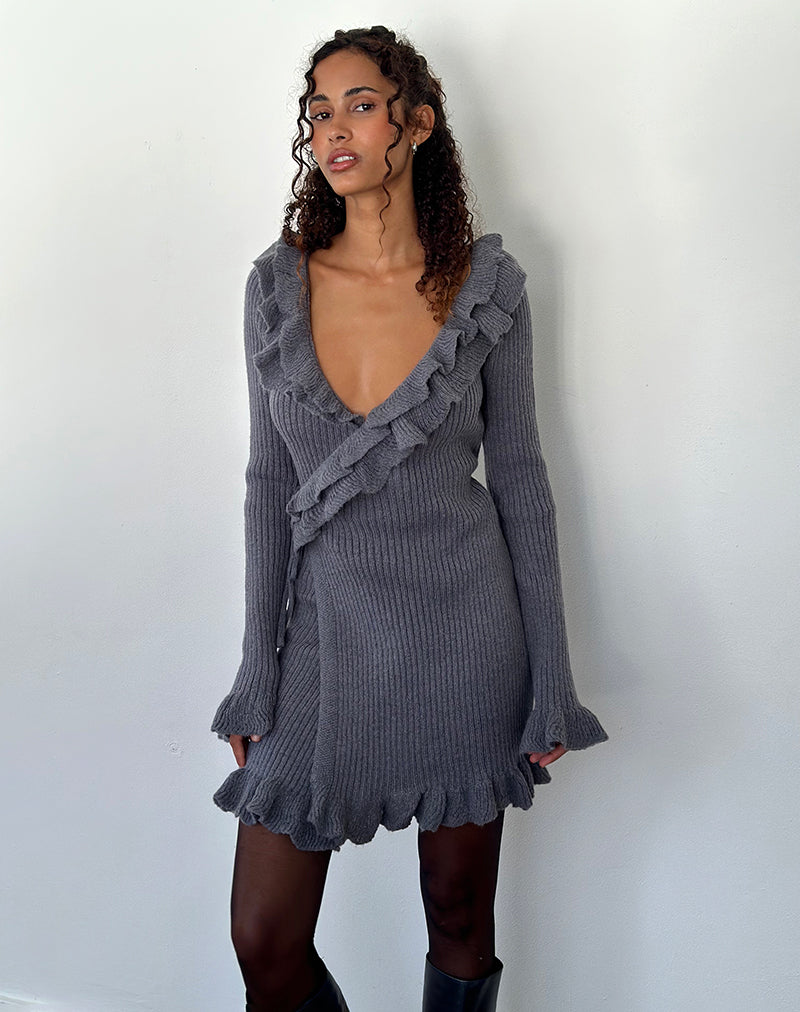 Mini robe en maille à manches longues Marianna, gris foncé