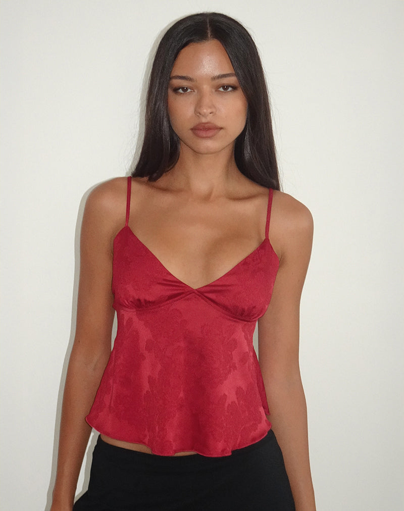 Image de Marinda Top in Satin Jacquard Burgundy