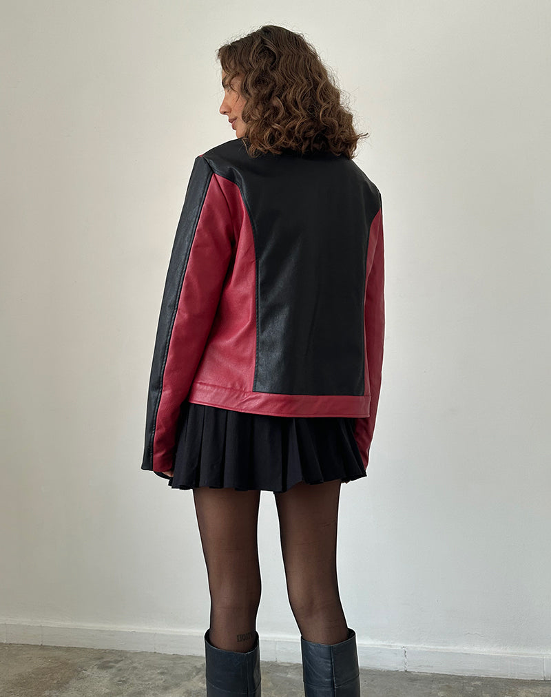 Image de Marion PU Biker Jacket in Red with Black Panels