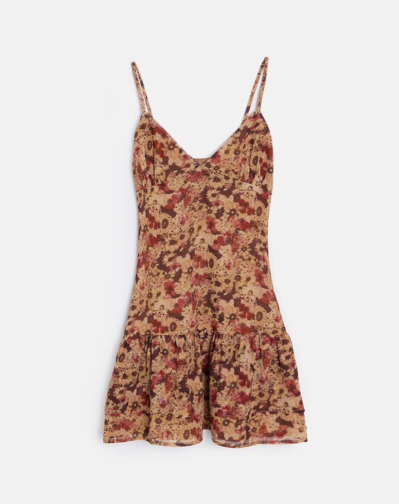 Marja Mini robe cami en mousseline de soie Rusty Flower