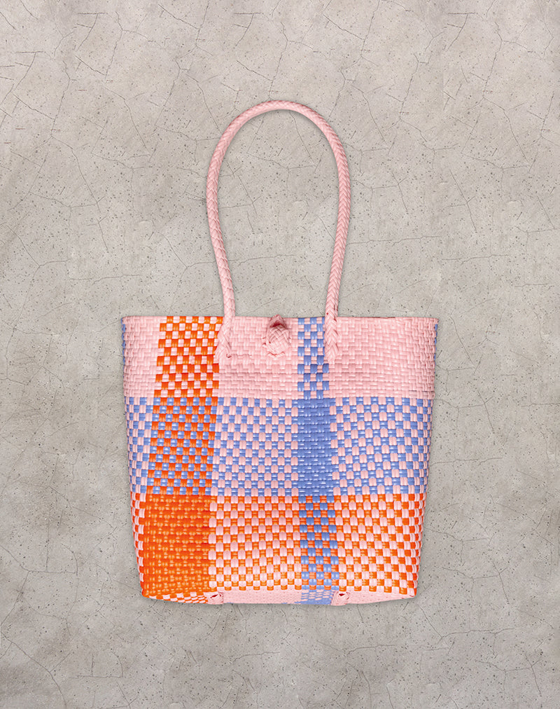 Sac de marché à carreaux rose