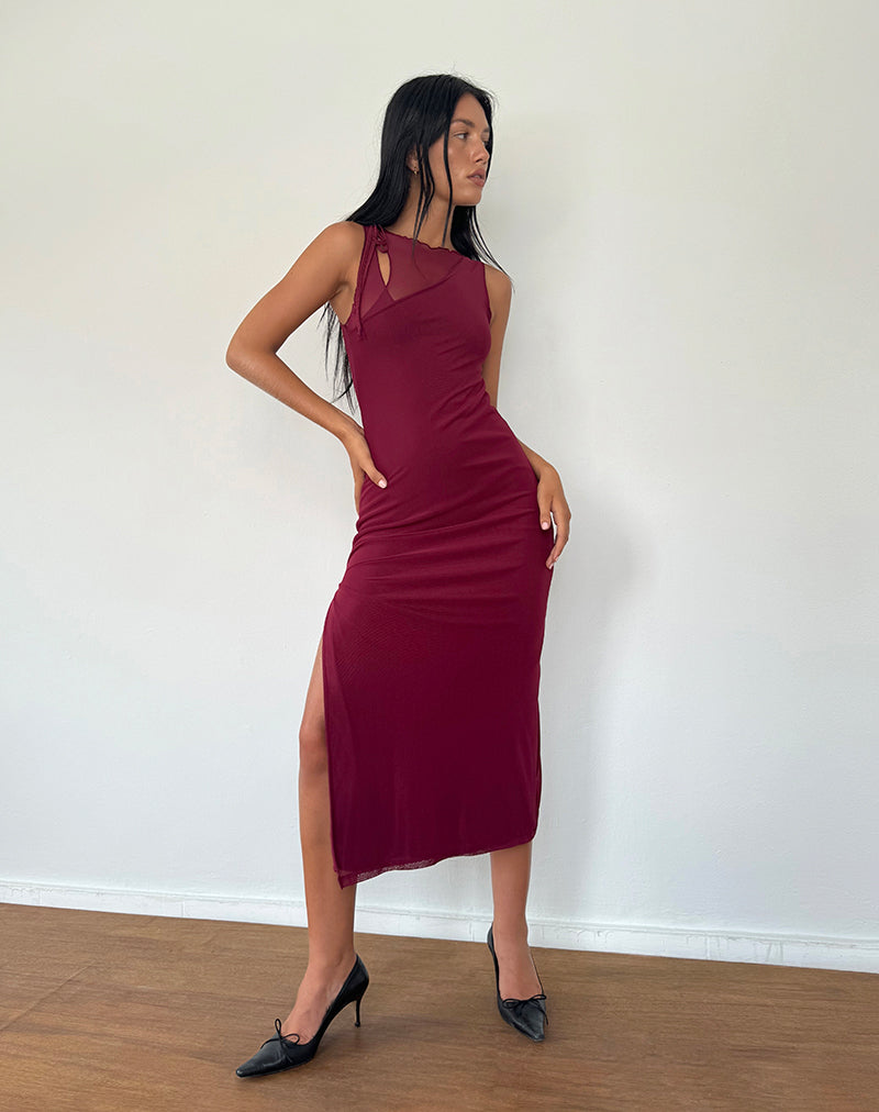 Image de Marlo Asymmetric Midi Dress in Burgundy