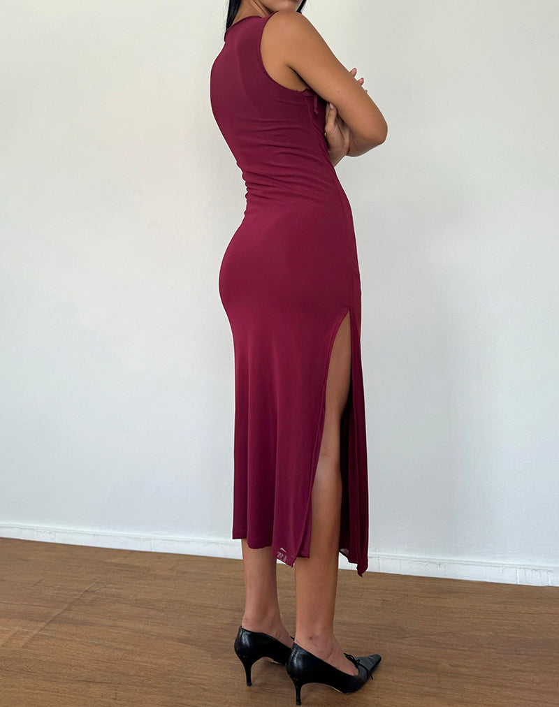 Image de Marlo Asymmetric Midi Dress in Burgundy