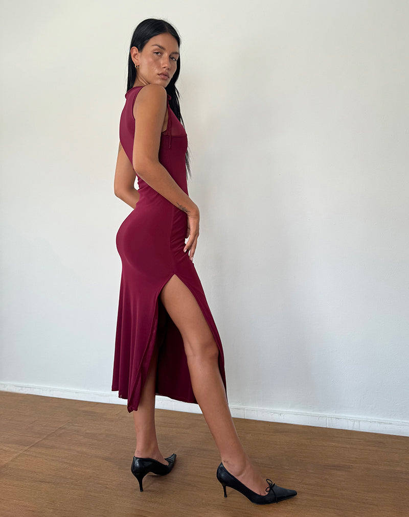 Image de Marlo Asymmetric Midi Dress in Burgundy