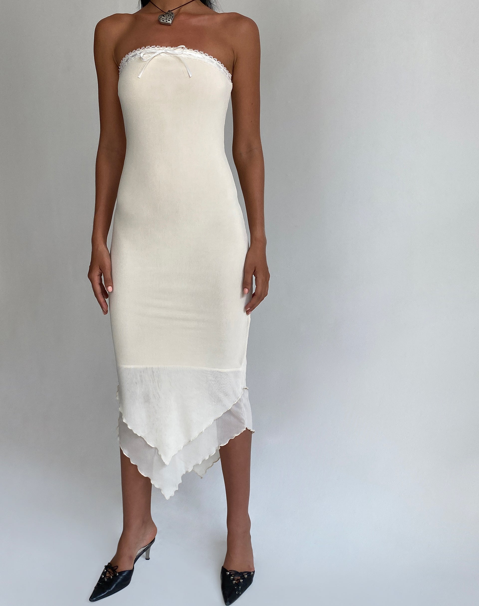Image de Marve Bandeau Maxi Dress in Mesh Cream
