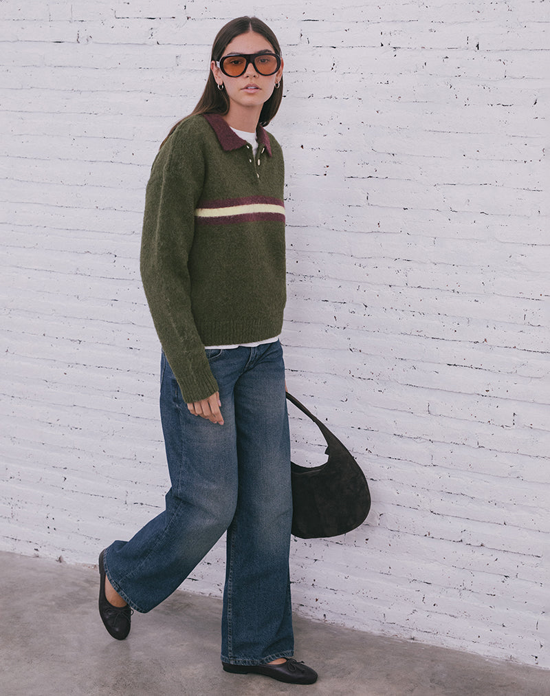 Image du pull Marvina en maille verte à rayures jaunes