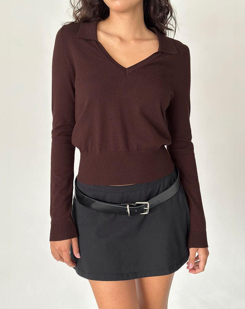 Top en maille à manches longues Maryse, marron