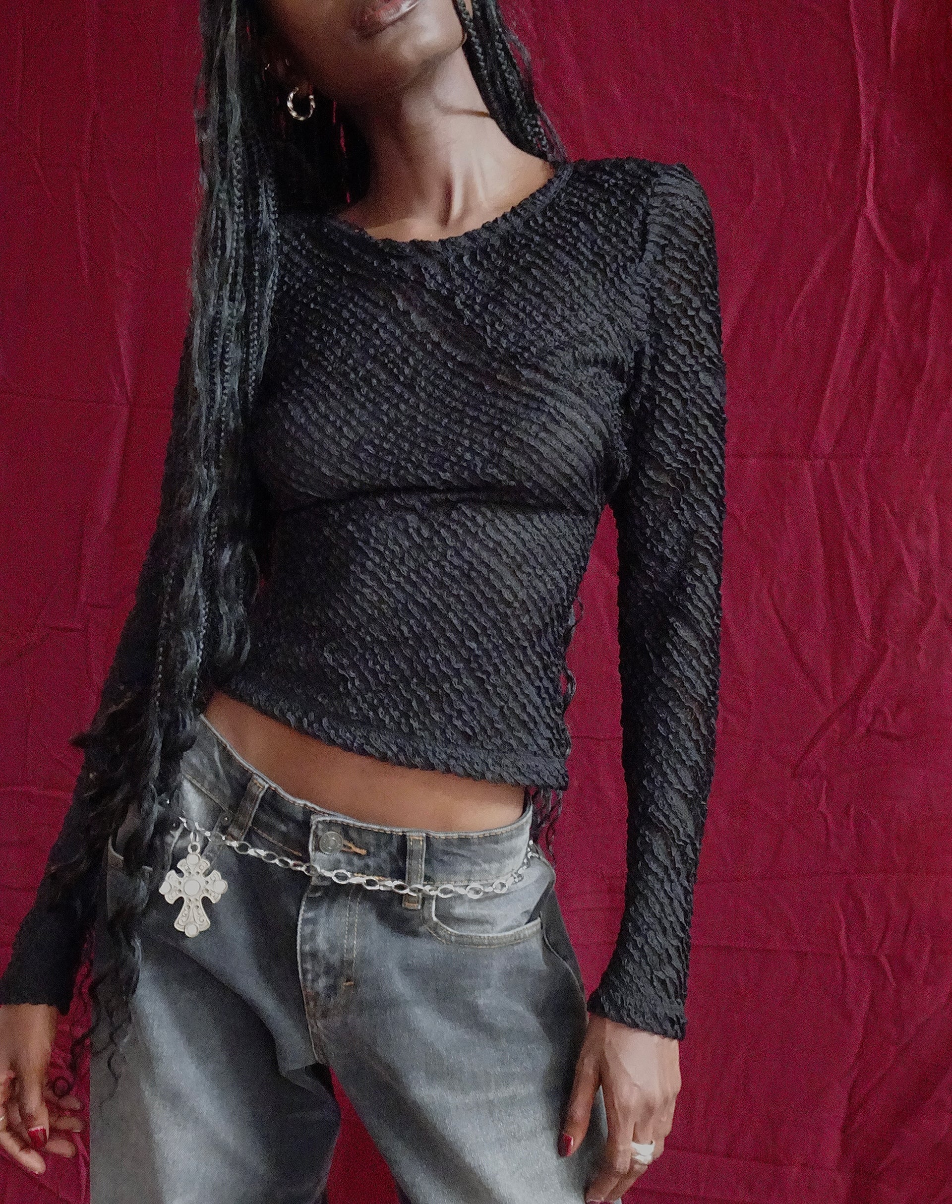 Image de Maya Long Sleeve Top in Textured Black