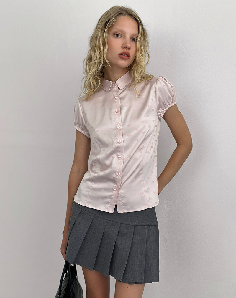 Chemisier Meline en jacquard de satin rose
