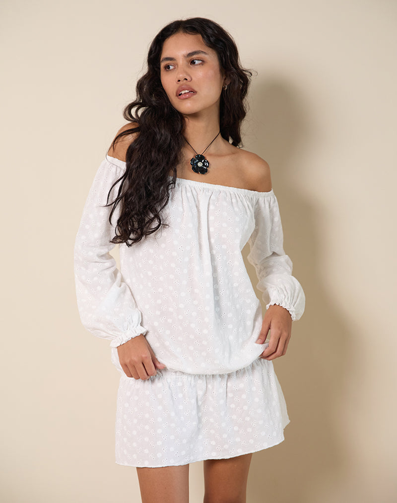 Mini robe Melisandre en broderie ivoire