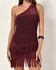 Image of Meloka Asymmetric Fringe Mini Dress in Berry