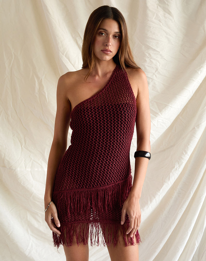 Mini robe à franges asymétriques Meloka, Berry