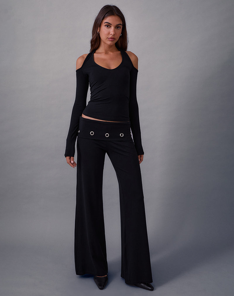 Image of Travis Foldover Trouser in Black with Eyelets