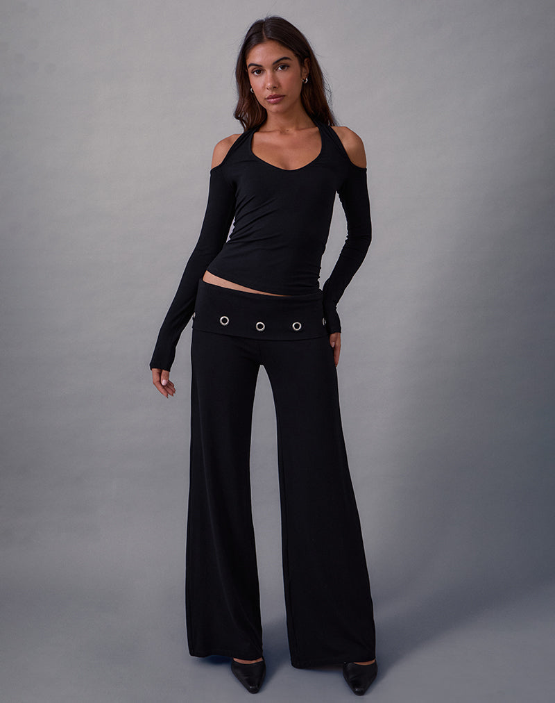 Image de Melton Long Sleeve Halter Top in Rayon Jersey Black