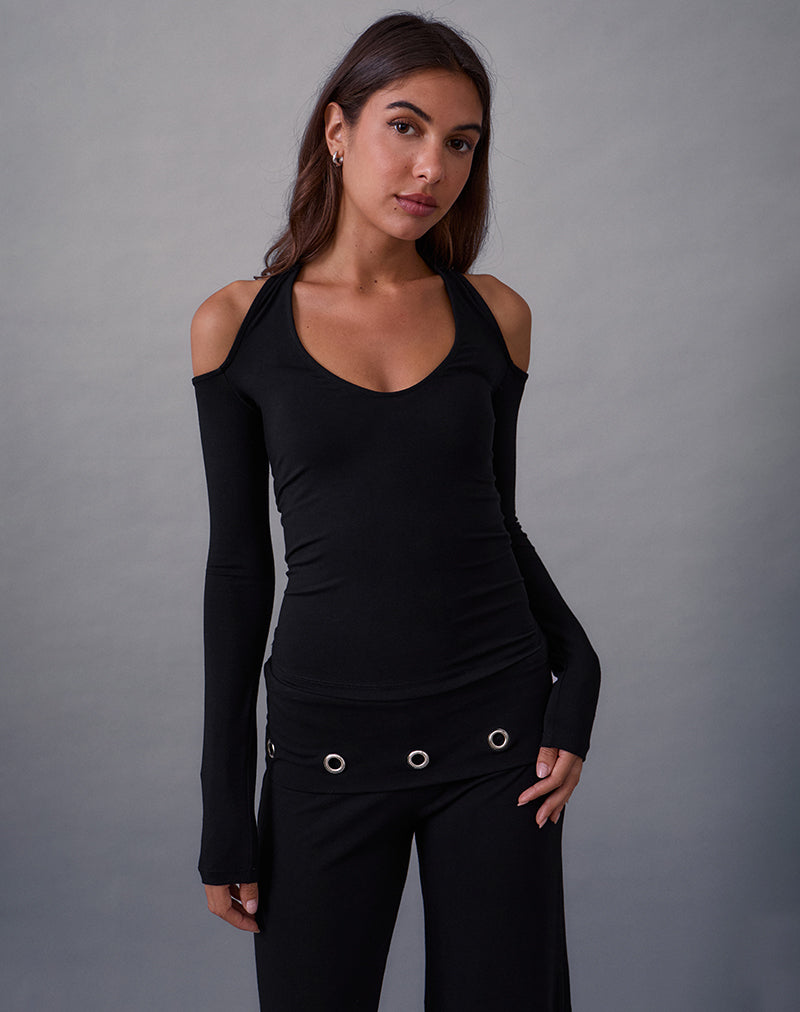 Image de Melton Long Sleeve Halter Top in Rayon Jersey Black