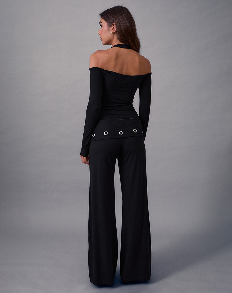 Image of Travis Foldover Trouser in Black with Eyelets