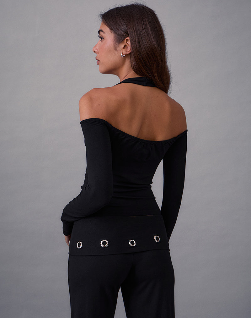 Image de Melton Long Sleeve Halter Top in Rayon Jersey Black