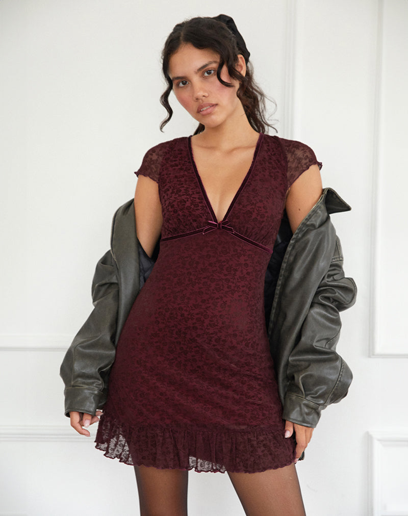 Mini robe Melva, Ditsy Flock Burnt Maroon