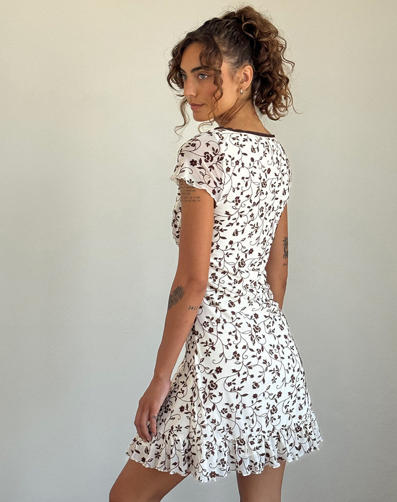 Image de Melva Mini Dress in Brown Stem Flower Flock