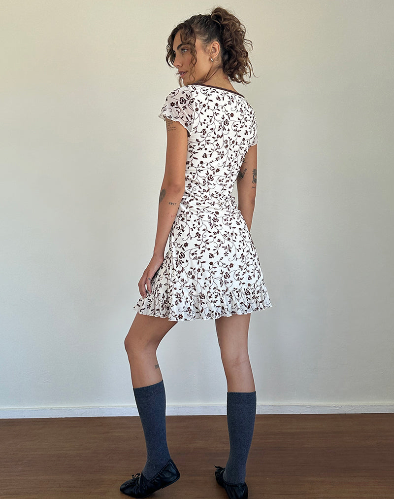 Image de Melva Mini Dress in Brown Stem Flower Flock