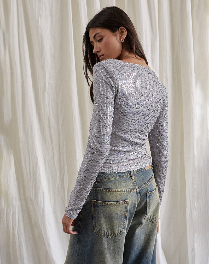 Image de Meraga Tie Front Top in Silver Sequin