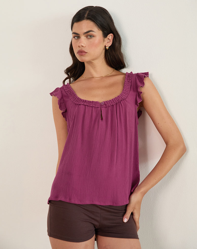 Image of Merisso Scoop Neck Keyhole Top Daco in Rose Burgundy