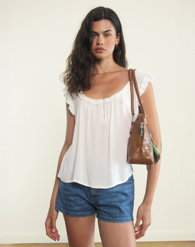 Image of Merisso Scoop Neck Keyhole Top in White