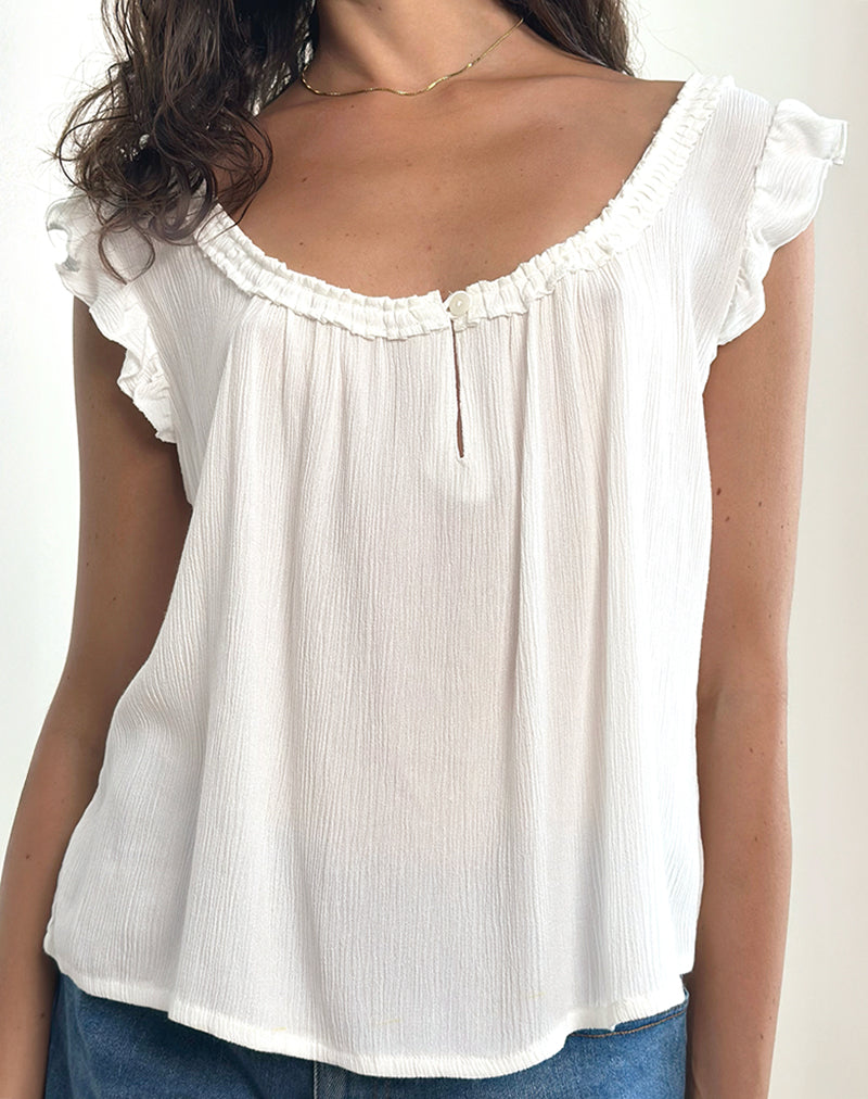 Image of Merisso Scoop Neck Keyhole Top in White