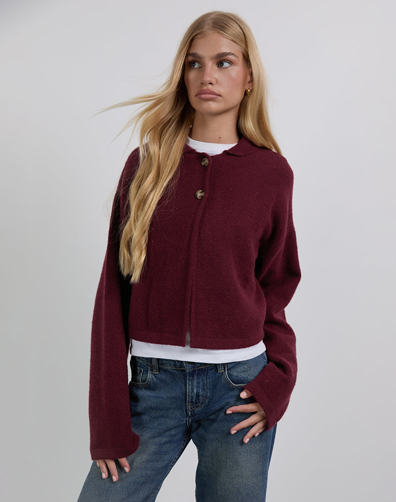 Cardigan à col Merril en maille vin