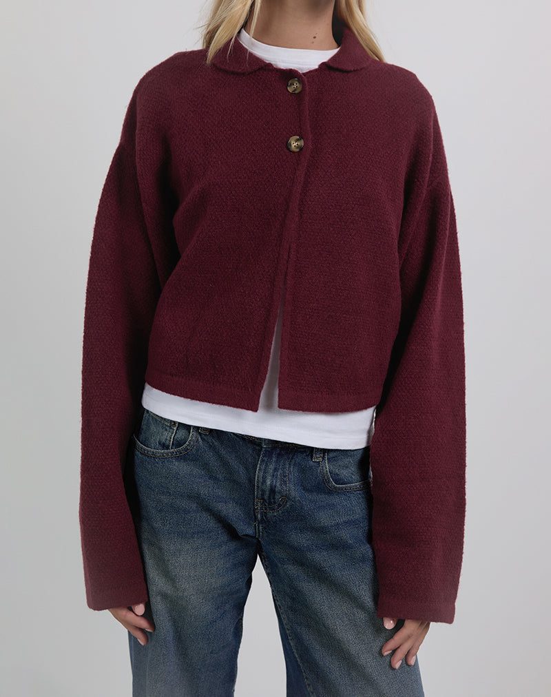 Cardigan à col Merril en maille vin