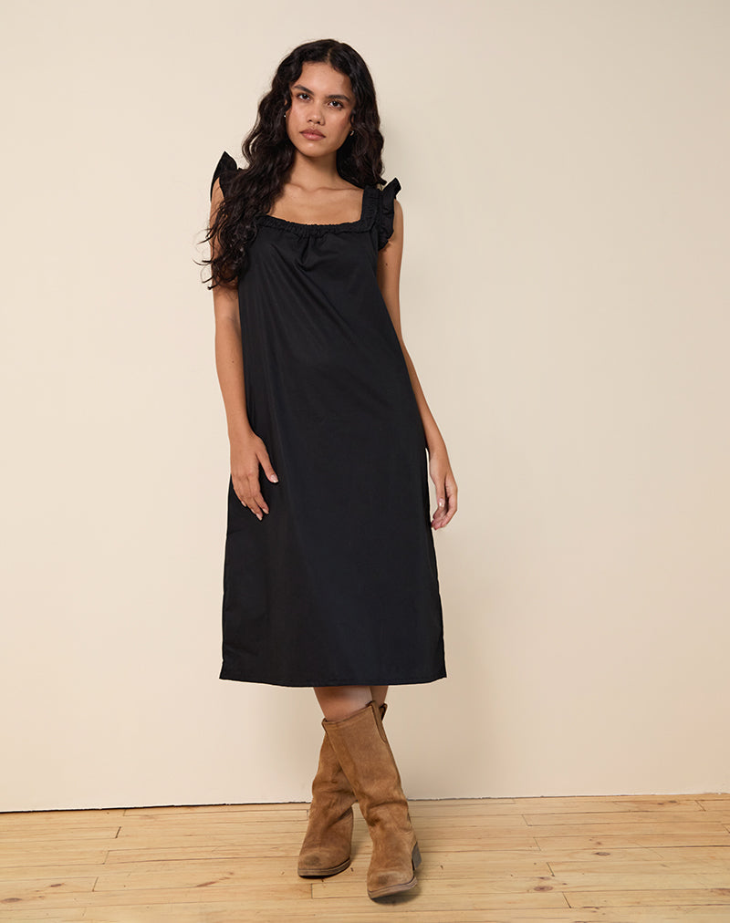Image de Merrily Smock Midi Dress in Poplin Black