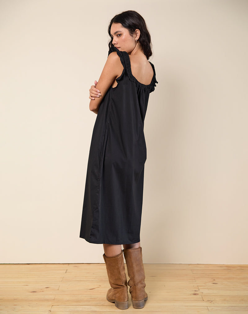 Image de Merrily Smock Midi Dress in Poplin Black