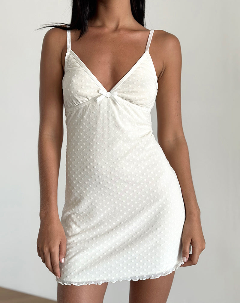 Mevila - Mini robe cami en flocon de pois ivoire