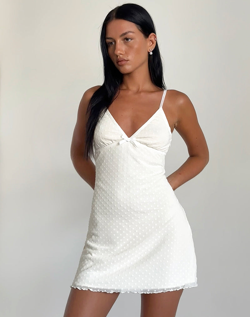 Mevila - Mini robe cami en flocon de pois ivoire